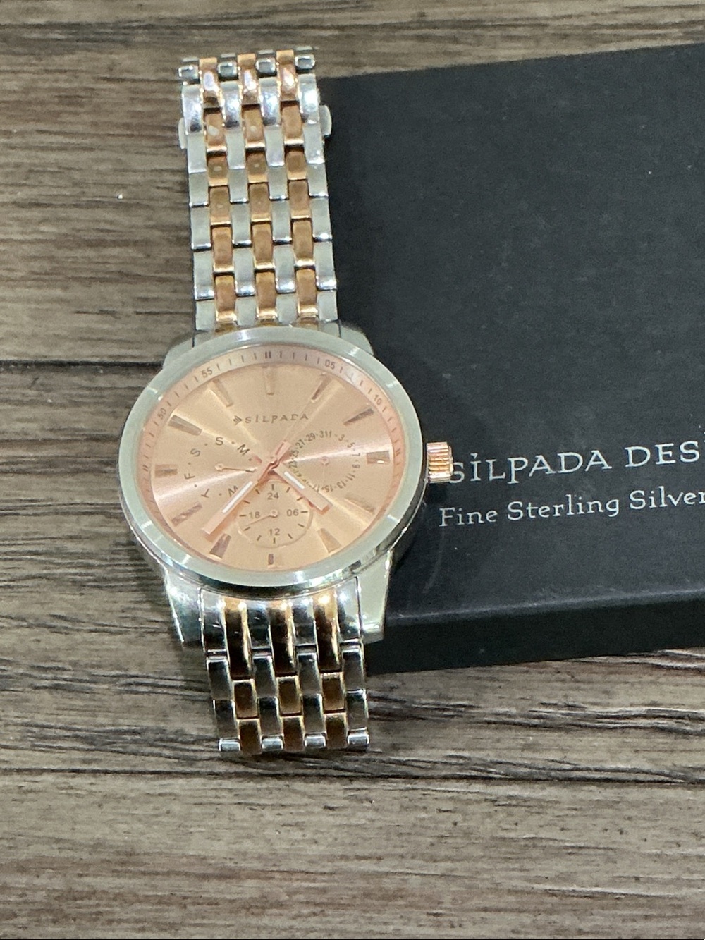 Silpada Stainless Steel and Brushed Stainless Steel Two-Tone Bracelet Watch